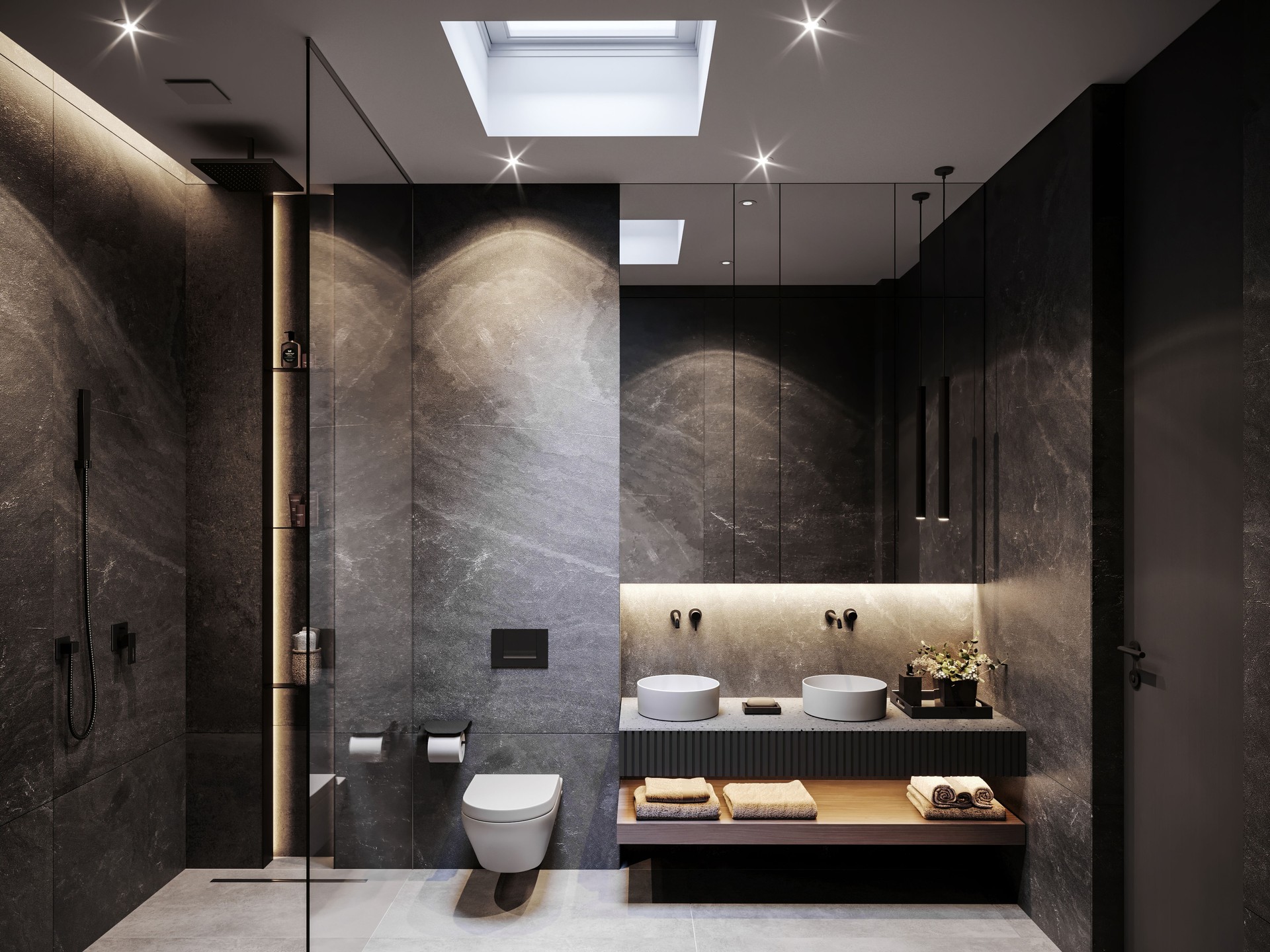 Modern dark bathroom interior